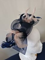 Navy And Blush Pink Feather Fascinator Weddings Horseraces Ladies Day Occasions.