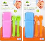 Baby Cutlery Travel Set Spoon Fork Case 10pc Plastic Toddler Kids Feeding Time