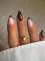 24pcs Almond French Brown Polka Dot Press On Nails Full Cover Kit