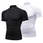 Mens UV Rash Vest Guard Stretch Swim Top Flat Seams Rashie Mock Neck Base Layer