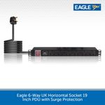 1U 6 Way PDU SURGE PROTECTED 19" Inch Horizontal Mount 13A Switched UK Sockets
