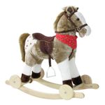 ROCKING HORSE WOODEN CHILDRENS LUXURY PLUSH TOY WITH PUSH ALONG WHEELS & SOUNDS
