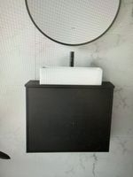 600mm Matt Black Wooden Wall Hung 1 Drawer Vanity Unit & Countertop