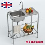 Commercial Sink Kitchen Stainless Steel Single Bowl Catering Outdoor w/Hand Wash