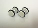 A PAIR WHITE  STAINLESS STEEL RUBBER  FAKE PLUG MENS  BARBELL EARRINGS 8MM.