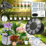 50FT Solar Drip Irrigation System Kit Automatic Plant Watering Timer Set Lawn