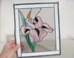 Stained Glass Window Hanger Panel Old Art Nouveau Flower Floral Chain 10"x12"