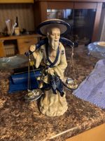 Vintage Blue & White Porcelain Chinese Fisherman Figurine pre owned
