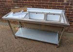 Vogue Stainless Steel Double Bowl Sink, 150cm Commercial Catering Sink Unit