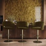 Set of 3 Curved Olive Green Velvet Adjustable Swivel Bar Stools BUN/RUN016/98746