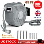 20m Garden Patio Hose Reel 180° Swivel Wall Mounted Retractable Auto Rewind Pipe