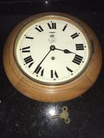 George V1 Period Wall Clock. Oak With Enamel Face & George V1 Cypher. Working
