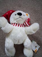 Steiff Christmas White Teddy Bear Plush Soft Toy Red Hat & Red/White Scarf