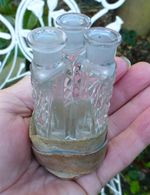 Interesting Antique Apothecary Glass Vanity Set Bottles Triangular Cut Glass X 3