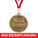 Well Done Medal with FREE Ribbon and Certificate 45mm Metal Gold