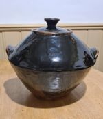 Stunning Black Treacle Studio Pottery Casserole Pot Stoneware Rustic Serving 60s