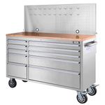 Stainless Steel 55" 10 Drawer Work Bench Tool Box Chest Cabinet with Pegboard