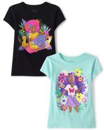 The Children's Place,Short Sleeve Graphic T-Shirt 2-Pack,Girl Cat/Girl Flower,La