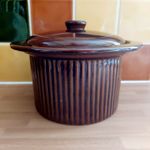Vintage Brown Glazed Stoneware Casserole Serving Pot Farmhouse Cottagecore Retro