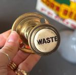 Antique Victorian Brass & Ceramic "WASTE" Pull Handle – Original Plunger Drain