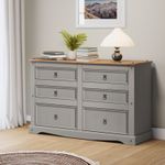 Corona Chest of Drawers 3+3 6 Drawer Low Wide Grey Sideboard Solid Wooden Pine