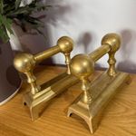Pair of Antique Brass & Iron Fire Dogs Andirons Vintage Fireplace Log Holders 16