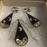 Vintage Signed Hecho Mexico Silver Inlaid Set -Earrings & Necklace On ItalyChain