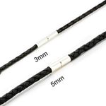 Mens Leather Necklace-Genuine Braided-925 Sterling Silver Twist Clasp-Black