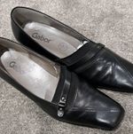 Gabor Women’s Black Leather Court Heels Block Mid Heel Strap UK 5 EU 38