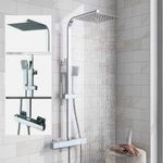 Bathroom Thermostatic Exposed Shower Mixer Twin head Large Square Bar Set Chrome