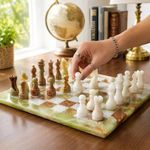 Green Onyx Marble Chess Set Handmade Vintage Decor, 12-In Chess board w/ pieces