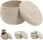 Round Storage Basket with Lid 9" Woven Decor Box Living Room Table Easter Basket