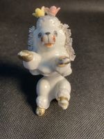 Vintage Ceramic Poodle Figurine White Gold Accents Mini Dog Ornament Cute GiftUK