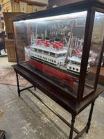 antique model ship In Glass Display Cabinet White Star Liners