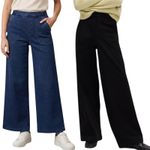 EX M&S Womens Elasticated High Waist Denim Wide Leg Trousers Denim Pants