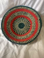 Woven African Basket 40cm Wide Red and Green Boho Style