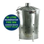 Large 90L Galvanized Incinerator Garden Burning Fire Bin Rubbish Wood Burner