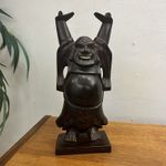 Antique Laughing Buddha figure Hand Carved Ebony Wood