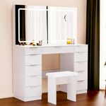 Large Dressing Table With LED Light Mirror Drawers and Vanity Stool Makeup Rtglz