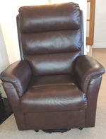 PAIR of Riser Recliner Chairs 4 Way Power Motor. Brown Real Leather. (2  chairs)