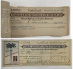 1950 Dominican Republic Trujillo Era Check & Receipt – Partido Dominicano