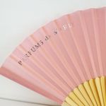 Parfums de Marly Paris small pink folding hand fan bamboo frame white tassel