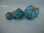 Turquoise Glass Fishing Boat Net Floats -Buoys Set Of 3 Blown Balls Bathroom