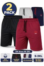 Mens Jersey Shorts 2 Pack Cotton Blend Gym Casual Elastic Waist M-3XL