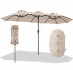 3.8m Double-Sided Patio Parasol Beige Extra Large Sun Umbrella Crank Umbrella Uk