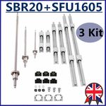 SBR20 Linear Rail Set+3 Ball Screw RM/SFU1605 300mm-1500mm+BK/BF12+Coupler CNC