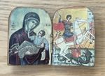 Vintage Orthodox Icon Diptych Mini Sized Carved Wooden 2 Panel Greece Rare