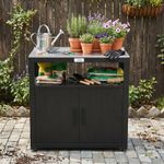 Feasto Outdoor Garden Potting Bench with Storage, Stainless Steel Top