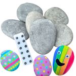 Pebbles for Painting – 6 Large Smooth Rocks (8–10cm) + 12 Googly Eyes for Crafts
