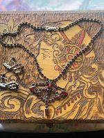 Antique Art Deco Red Stone Butterfly Necklace And Earring Set Rhinestone Vintage